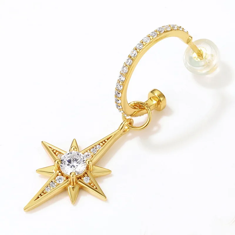 Fashion Charm Sun Star 925 Silver Gold Trendy Hoop Huggie Earrings