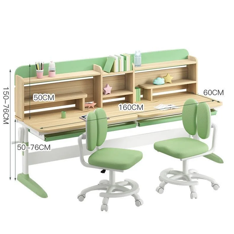 Wholesale Wood top metal frame height adjustable study table and chair for 2  kids children furniture customized
