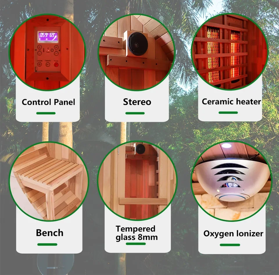 Innovative 4 People Red Cedar Barrel Sauna Smart Heating Technology Infrared Outdoor Sauna for Convenience