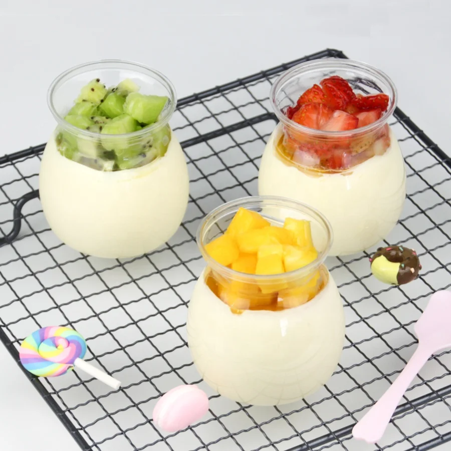 
2019 Wholesale PET Disposable Round 140ML Dessert cups Plastic Pudding Cups eco-friendly 