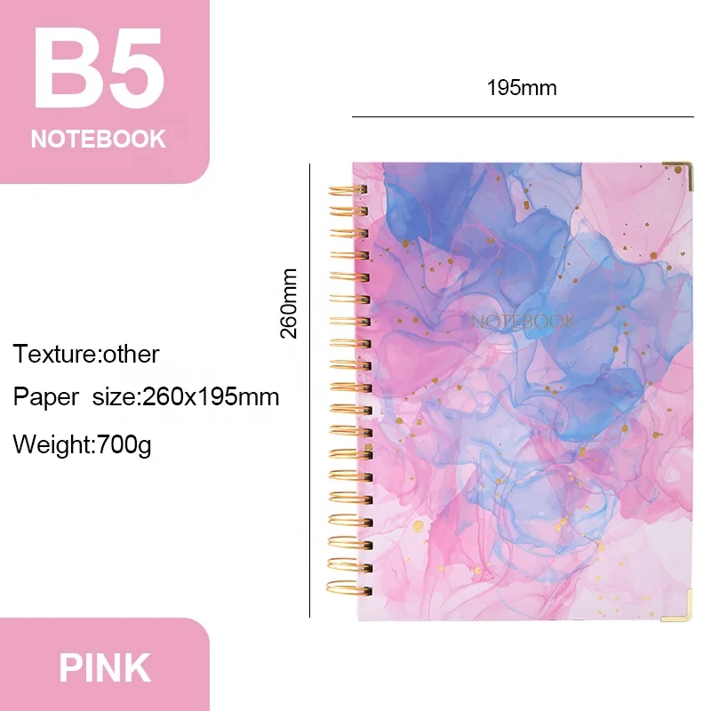 B5 Stock spiral notebook with dividers school spiral ring notebook with gold foil logo