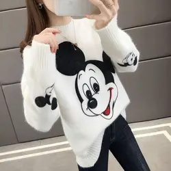 Turtleneck sweater women 2021 autumn and winter new fashion high neck cartoon embroidery loose wild long-sleeved sweater women