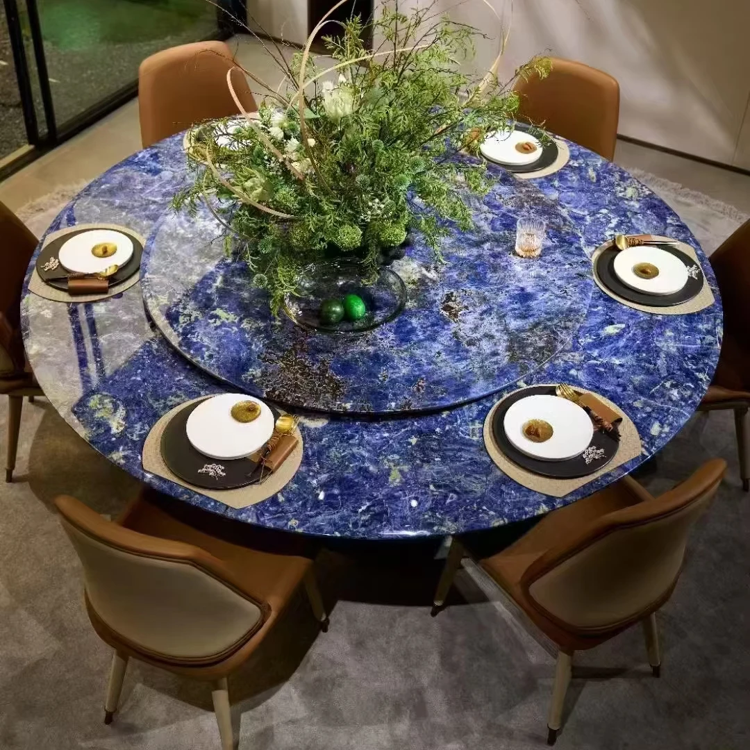 150cm Round Dark Blue Imported Bolivian Natural Marble Dining Table Premium Background Feature Wall Luxury Furniture Marble Top