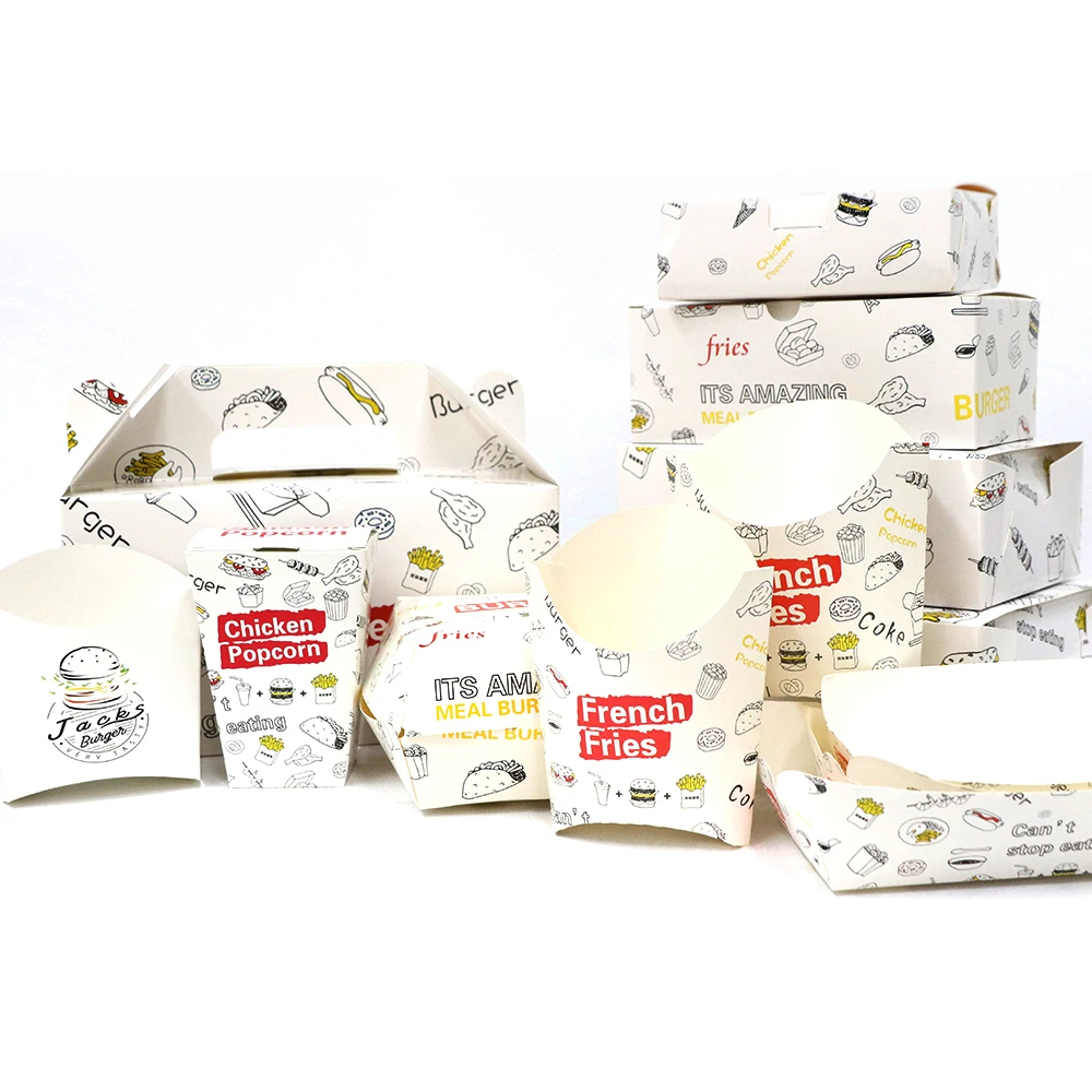 Упаковка для пищевых продуктов из вощеной бумаги на заказ коробка куриных чипсов бумажный контейнер фаст-фуда вынос