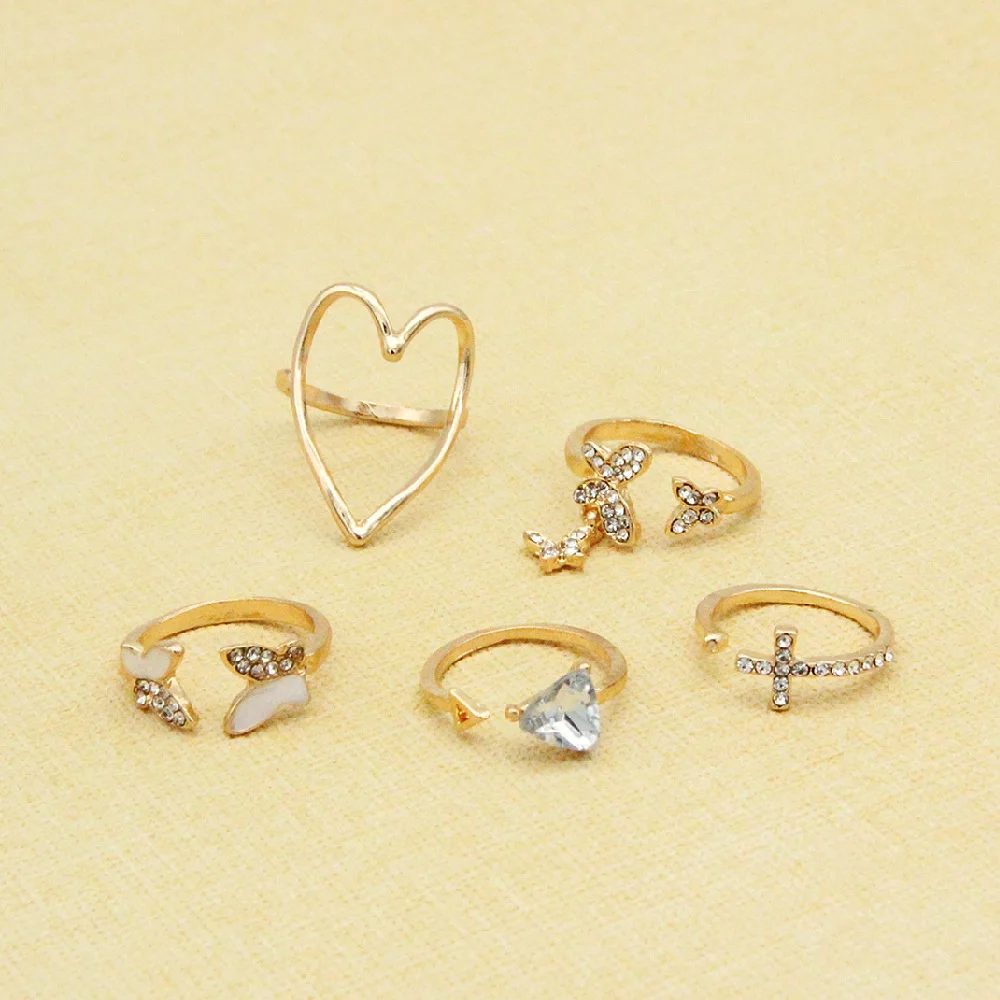 2021 New arrival jewelry triangle cross gold love butterfly  diamond  rings knuckle ring set for women wedding rings