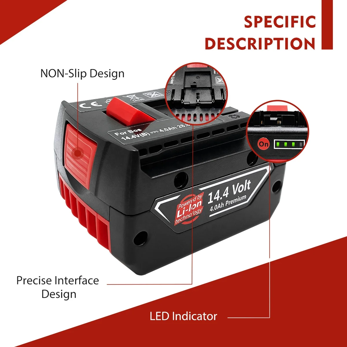 4.0Ah 5.0Ah 6.0Ah Lithium ion Battery Pack Replacement Bosch Battery 14.4v for Bosch Drill Battery BAT614 BAT607