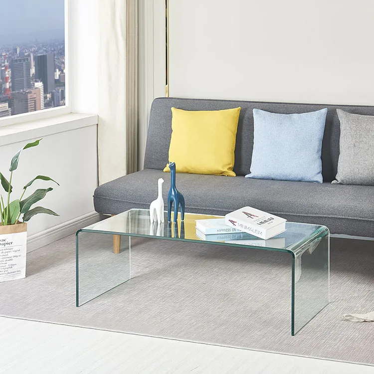 hotel luxury modern tea corner center table square tempered clear bent curved glass coffee tables