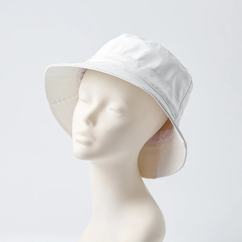 High Quality Plain Colour Women Hat PU Fabric Waterproof Rain Bucket Hot Sale Faux Leather Thickened Panama