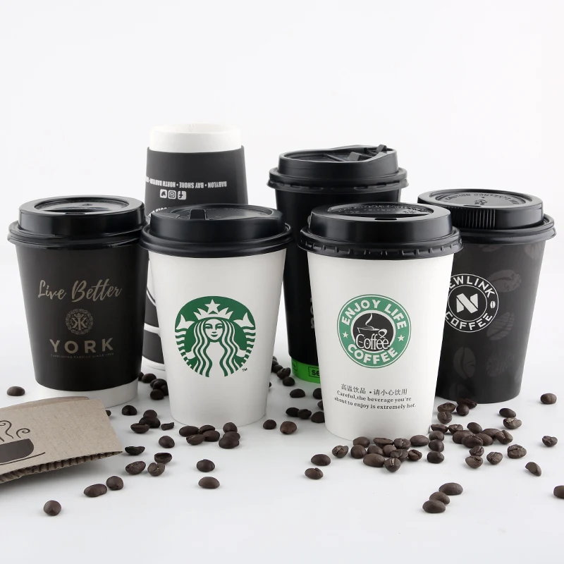 wholesale cardboard branded biodegradable with lid takeaway with lid and sleeve single double wall ceramic cups coffee