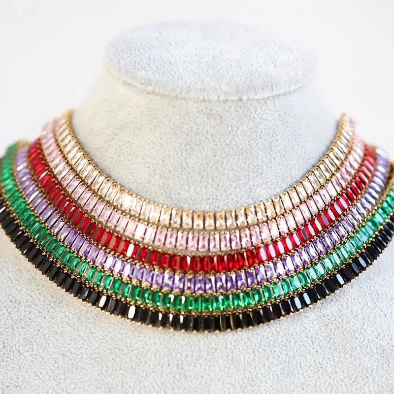 Wholesale Women Jewelry 18K Gold Plated Stainless Steel Rainbow Colorful Baguette Diamond Tennis Bracelet