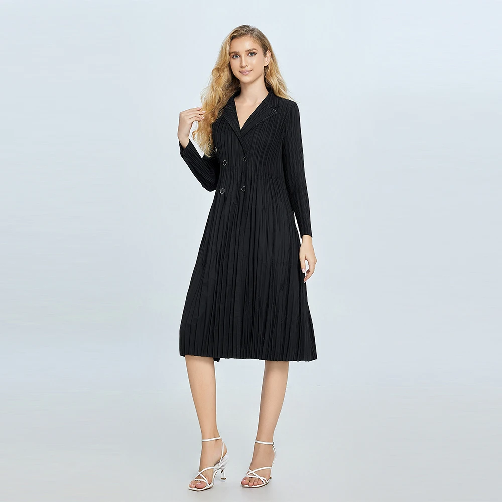 2024 new pleated skirt Ladies polyester fabric loose casual skirt Long sleeves elegant ladies skirt with belt pleated dress