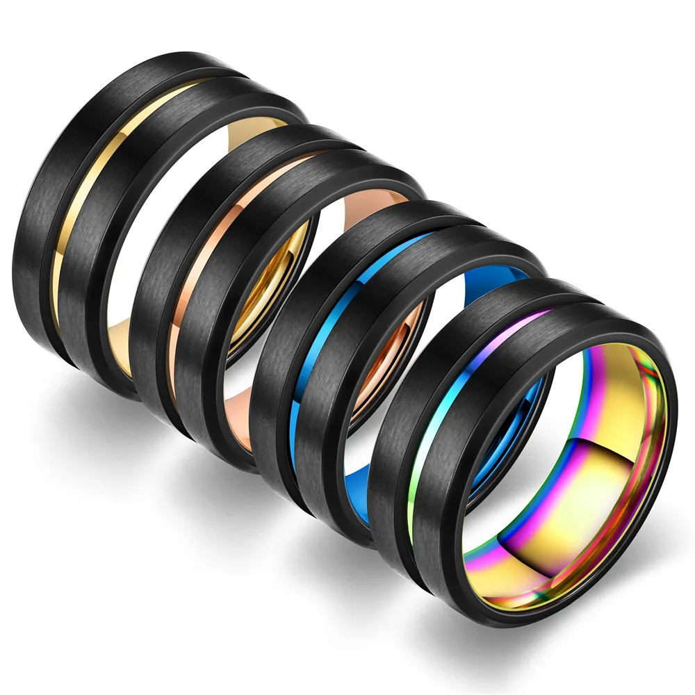8mm Rainbow Line Mens Wedding Band ring Engagement Men Tungsten Carbide Black Rainbow tungsten steel Rings