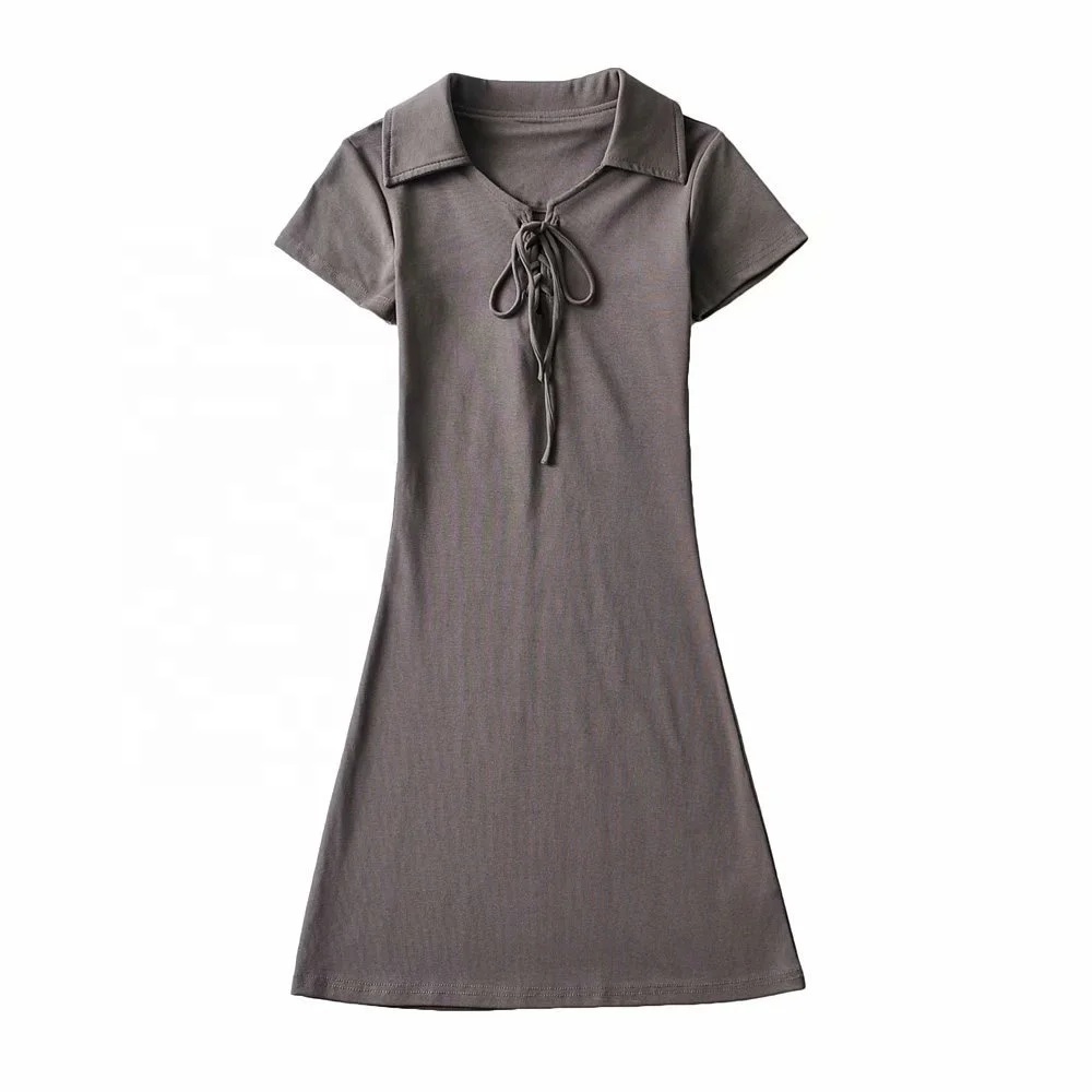 Ready To Ship Female Summer Short Clothes Chest Strap Lapel Waist Short Sleeve Dating Outdoor Women Casual Dresses