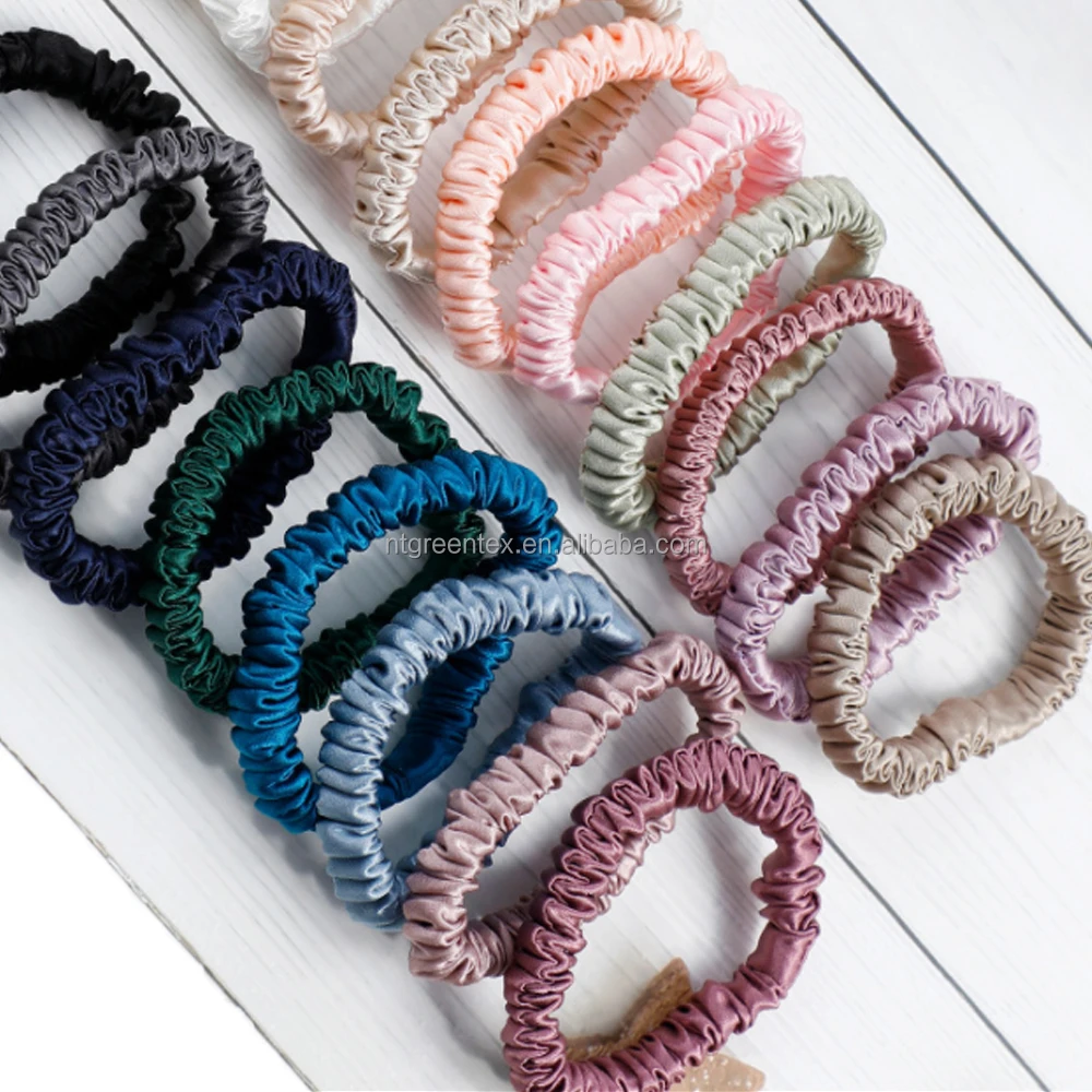 Luxury 1cm Small Skinny 100% Pure Mulberry Silk Scrunchie Hair Scrunchies For Woman Hair Band