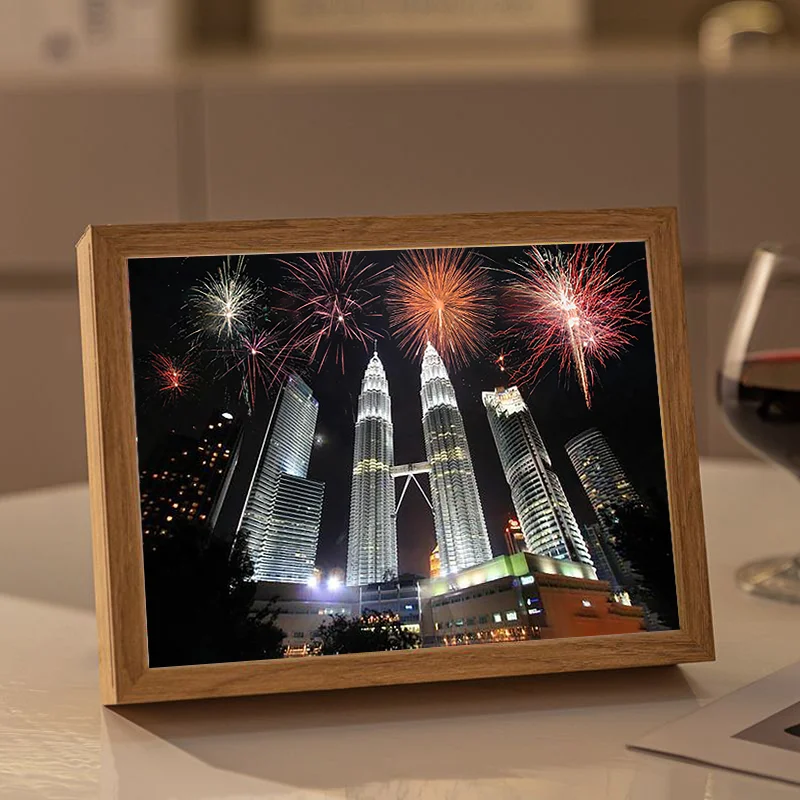 High Quality Light Painting Led Art Light Wooden Frame Lamp Frescoed Decorative 3 Colors Custom Photo Light Box