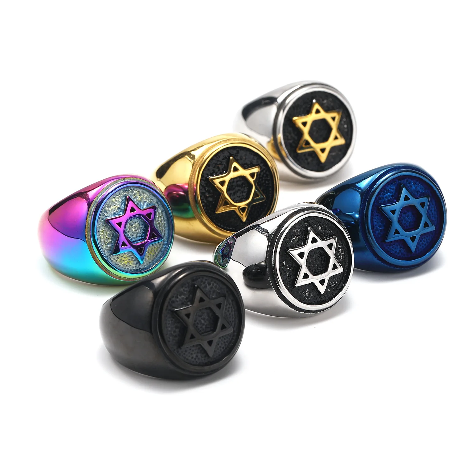 Hip Hop Punk Men Israeli Jewish Hexagram Star Of David Jewelry Vintage  Titanium Stainless Steel Finger Ring For Man