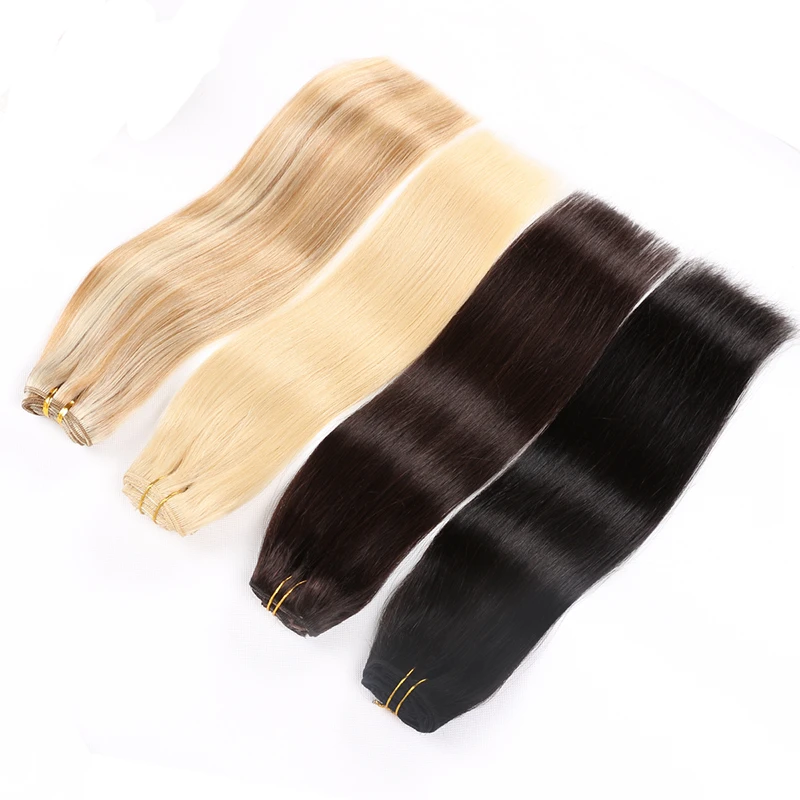 High Quality 10a Raw Remy Double Weft Indian Hair Bundles, Hand Tied machine made  Human Weft Hair Extensions