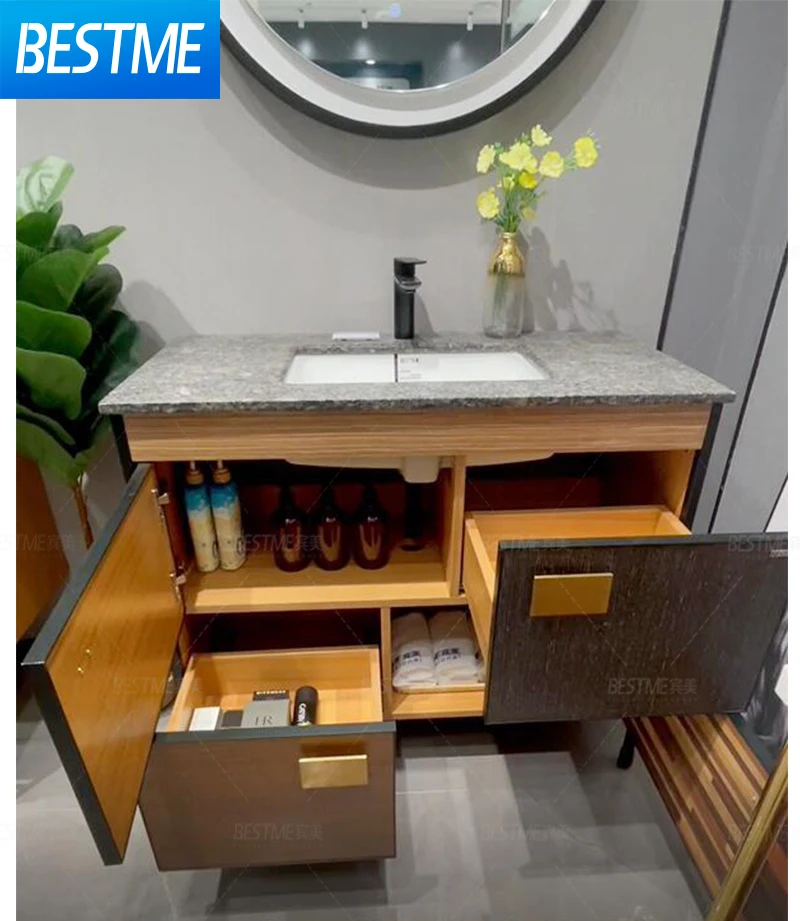 BESTME high end hotel floor standing colorful Oak Wood bathroom cabinet bathroom vanity
