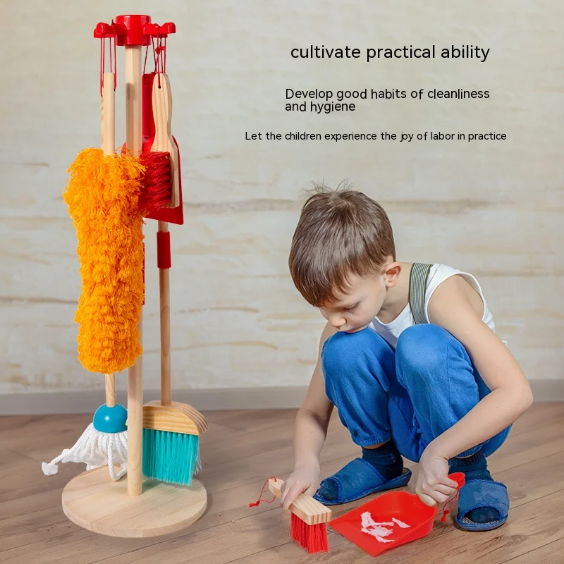 Montessori 6 Pieces Wooden Role Play Children Cleaning Sets Educational Learning Enlightenment Kitchen Toys For Kids Boys Girls