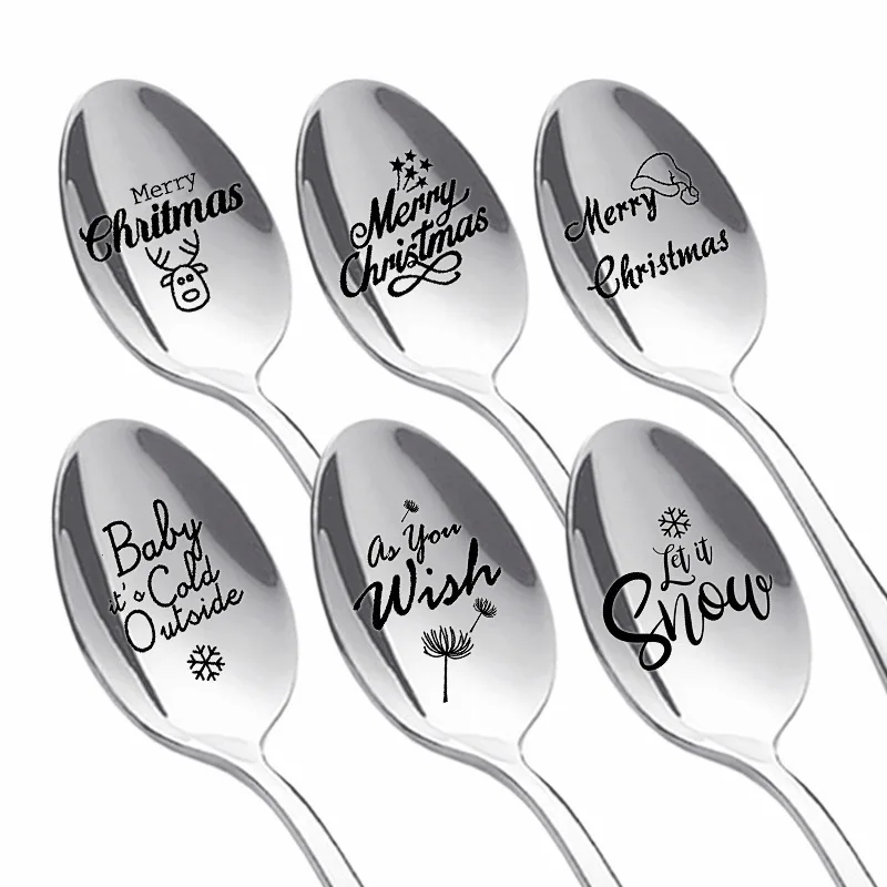 Engraved Coffee Spoon Laser Logo Stainless Steel Spoon Personalized Ice Cream Spoon for Christmas Wedding Gift
