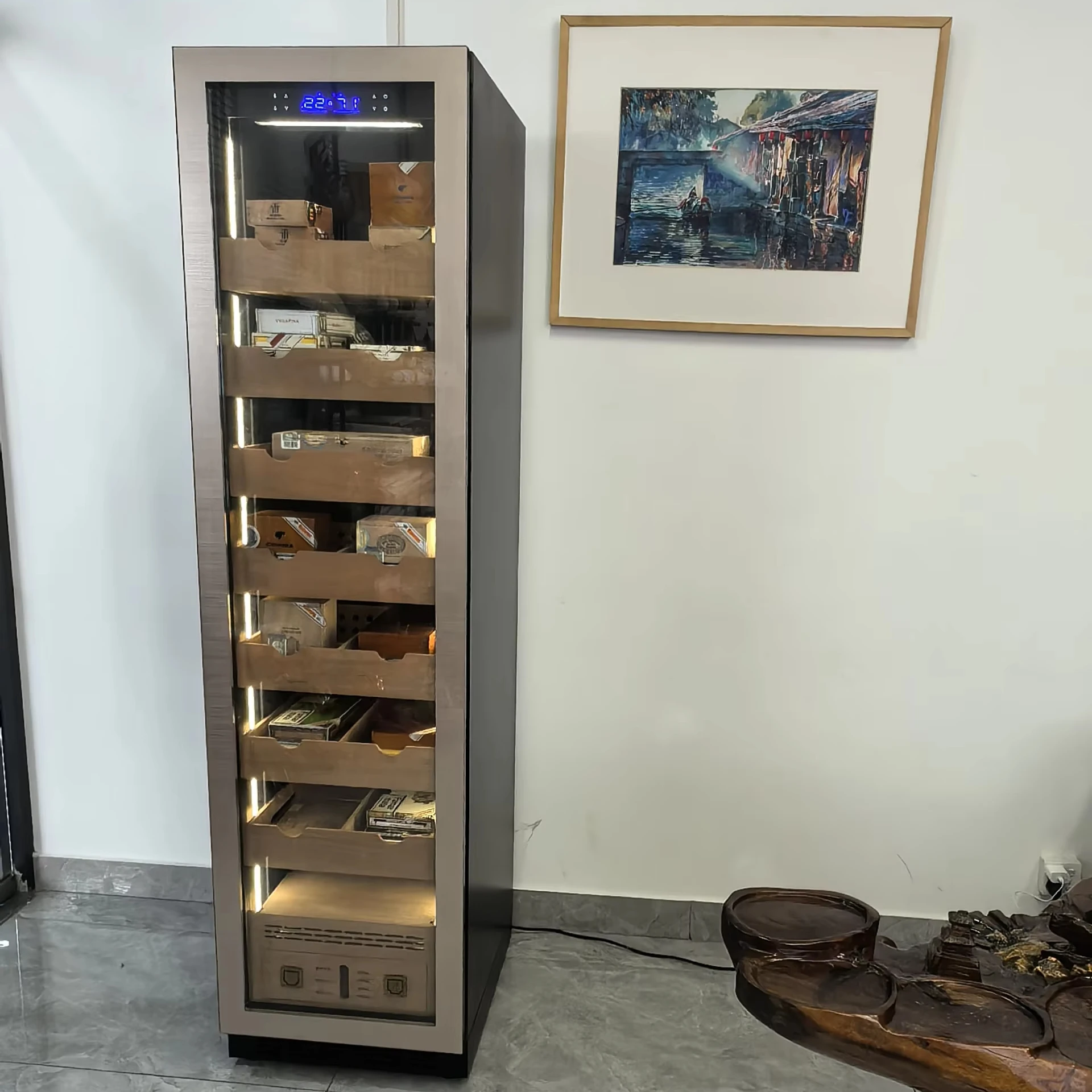 Высокое качество 380 л сигарный хьюмидор 2800 сигары влажность температуры золотой черный погреб