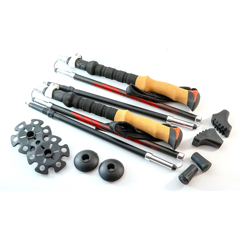 Foldable 3K Carbon Fiber Folding Trekking Poles Collapsible Hiking Poles Stick with Stable Twist Lock