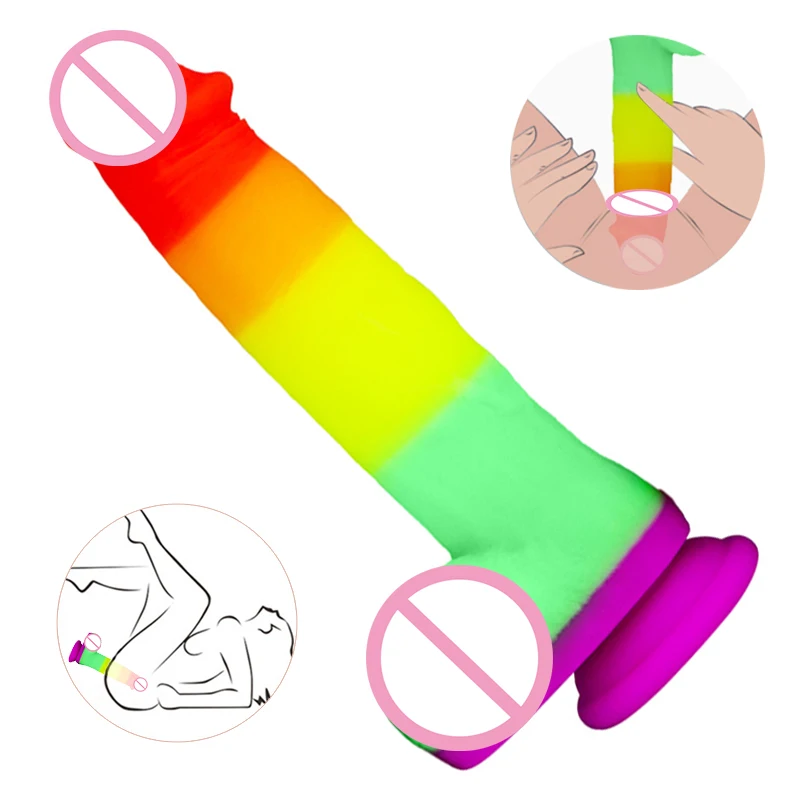 Realistic rainbow dildo with strong suction cup base huge flexible big dildo for women men couples