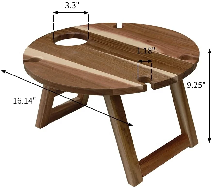 Outdoor Wine Picnic Table, Large Folding Portable Bamboo Snack & Cheese Tray with 4 Wine Glasses Holder for Concerts at Park
