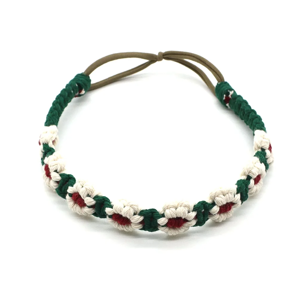 Handmade Daisy Macrame Boho Hair Bands Elastic Braided Flower Crown Headwrap Crochet Headbands for Women Girls