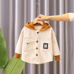 New Fashion Autumn Winter For Kids Home Used Corduroy Fabric Shirt Jacket Color Splicing