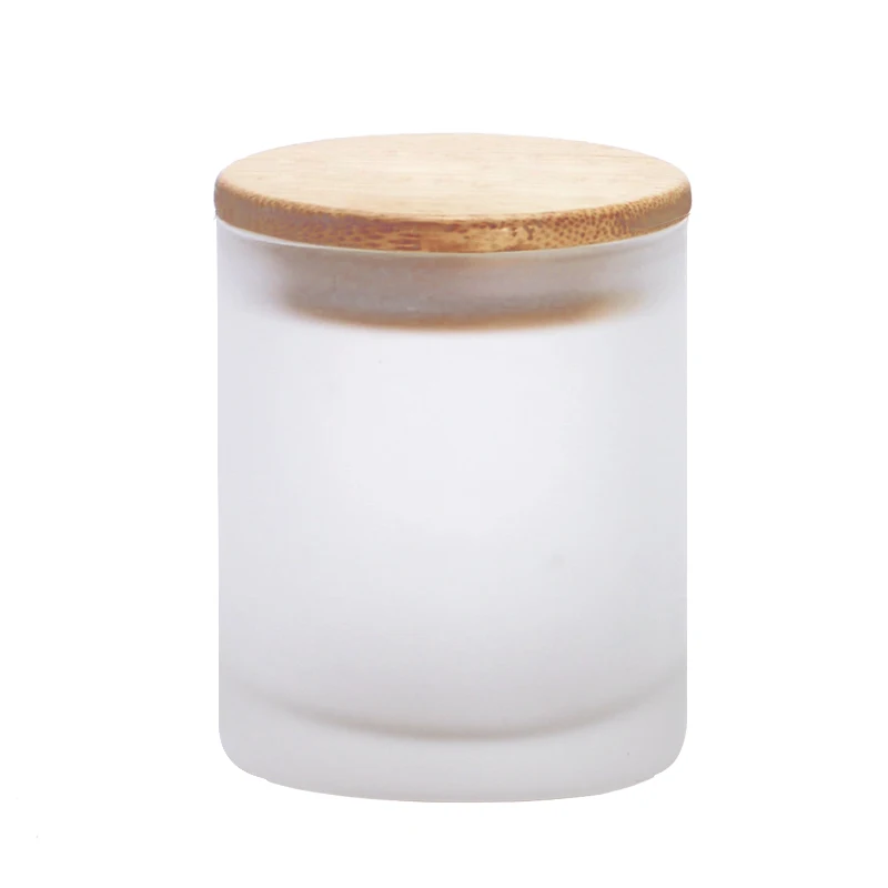 Wholesale 8oz Clear and Black Frosted Empty Wide Mouth Container Glass Candle Jars with Wood Lid in Bulk