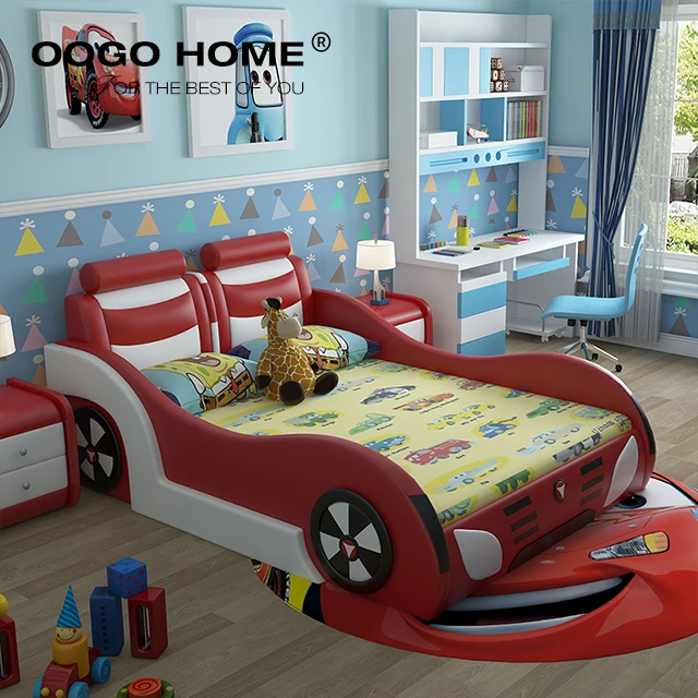 
Factory Price Be Well Received Coloful Car Children Bed for Bedroom Home Furniture Soft Bed Modern Queen Size Solid Wooden Frame 