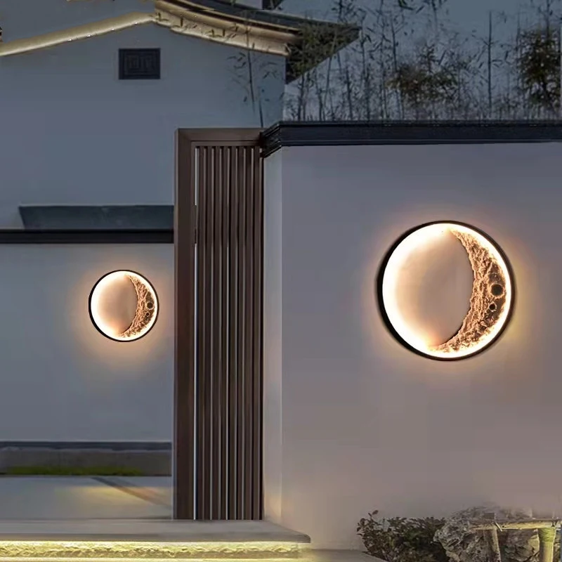 Indoor Outdoor Waterproof LED Modern Art Wall Light Moon Modeling Decorative Wall Lamp
