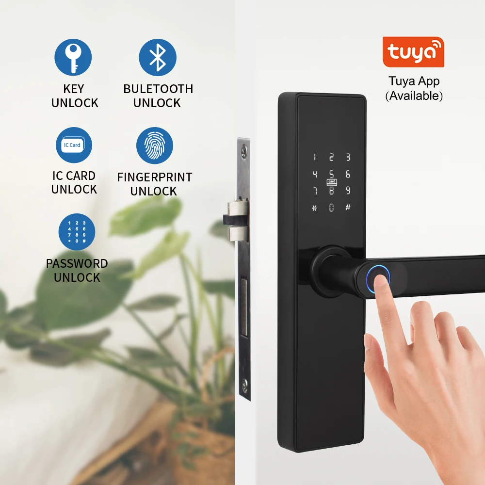 Tuya APP Touchpad Password Card Anti-theft Security Lock Electronic Optical Fingerprint Smart Door Lock