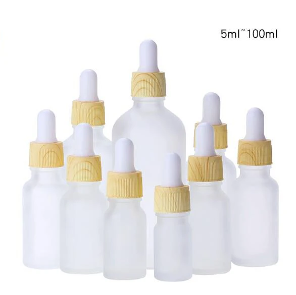 
cosmetic glass essential oil bottles 5 10 15 20 ml 30ml 50 100 ml frosted glass bottle water transfer wood grain dropper 