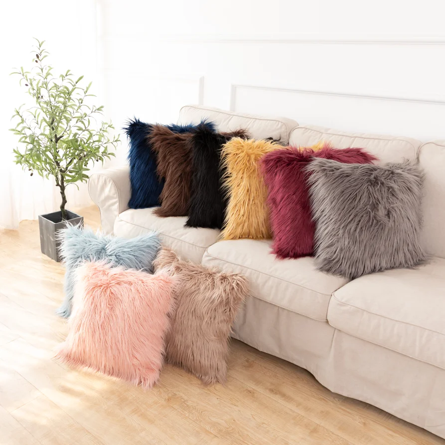 2021 Hot Selling High Quality luxury Decorative Furry Faux Rabbit Fur Throw Pillow Faux Fur Pillowcase Fur Cushions suppliers