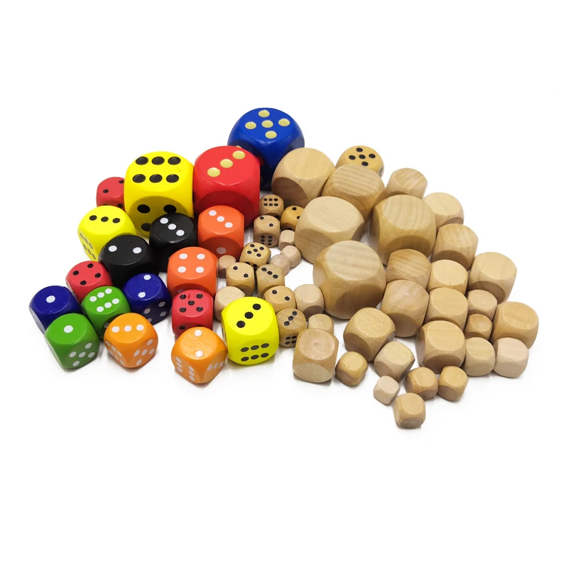 
Custom cheap polyhedral wood blank color points engraved wooden dice games set wholesale 