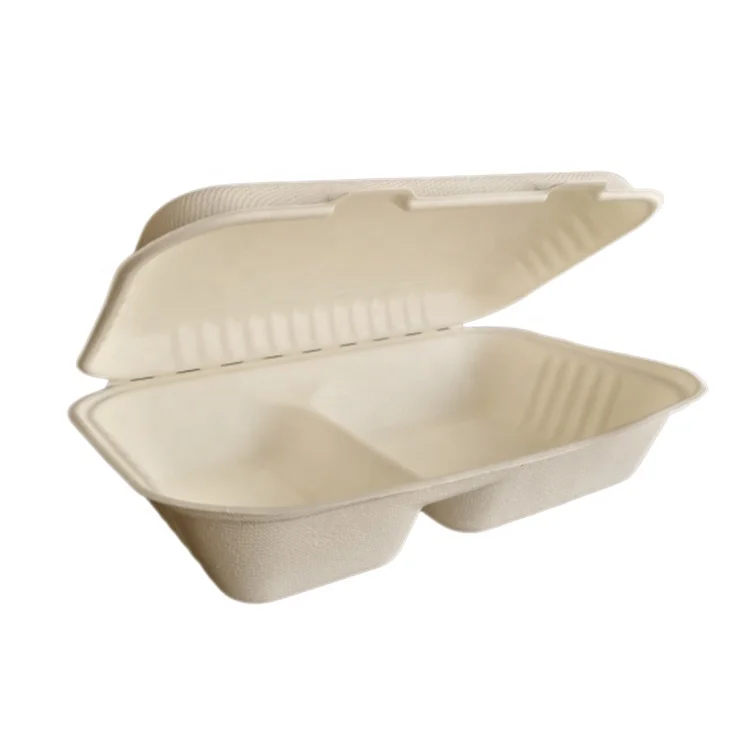 biodegradable recycled food packaging take away box with 2 compartment tray