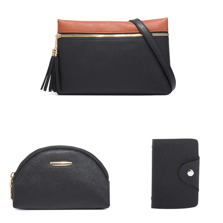 contrast color American style fashion ladies purses and handbags sets 4 pieces OEM PU leather tassel women hand bags