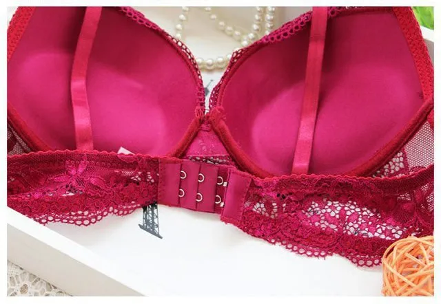 Low Price Women Fashion 2 Piece Solid sexy Transparent Lace Underwire bras Push Up Underwear Panty Bra Brief Set