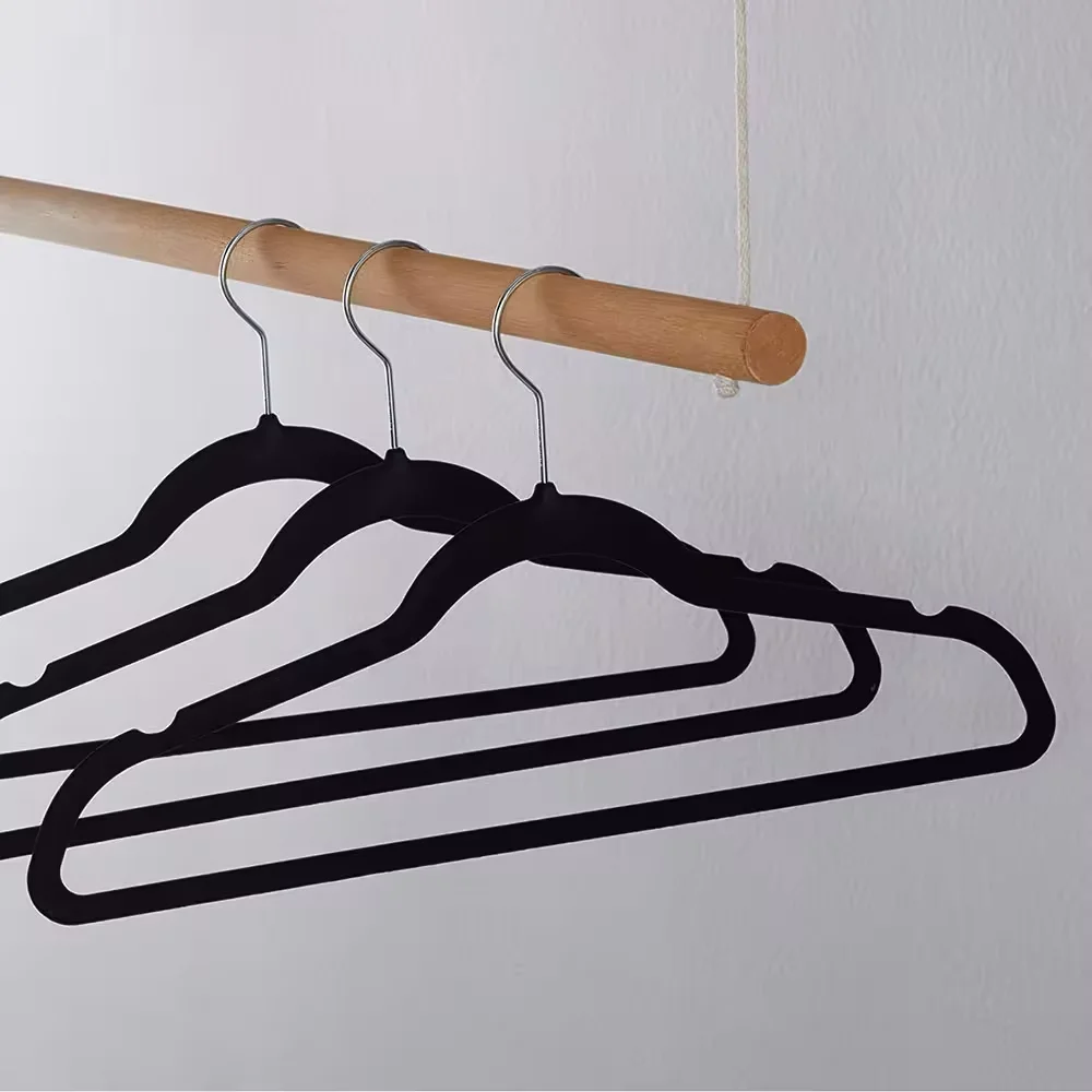 360 Degree Rotatable Clothes Hooks Velvet hangers 50 pack Wholesale Durable Clothes Black non-slip Satin Hangers
