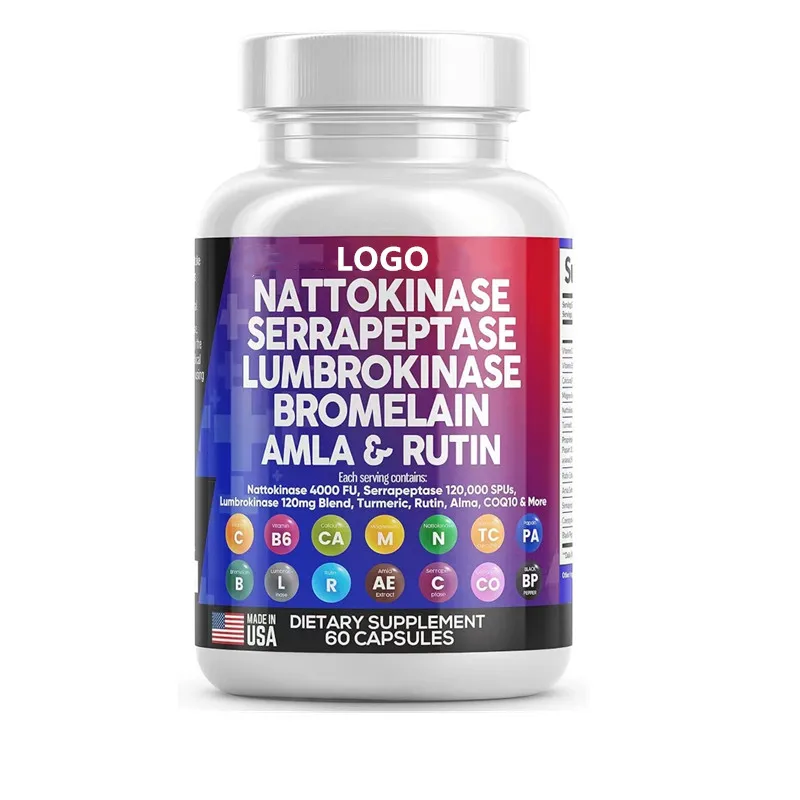 OEM Nattokinase 4000 FU Serrapeptase 120000 SPU Lumbrokinase фермент с Бромелайном папаин ферменты Папайи