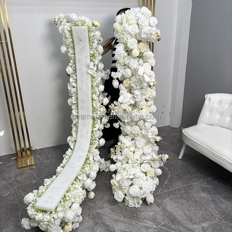 SMOOTH Wholesale Wedding Table Flower White Rose Hydrangea Orchid Flower Runner for Centerpiece Backdrop