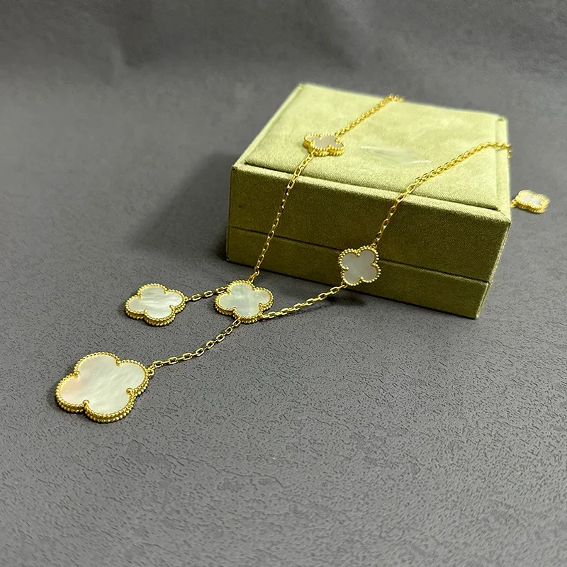 High Quality S925 Sterling Silver Plated 18K Gold Rose Gold Agate Shell 10 Flower Multi-flower Clover Necklace Bracelet set