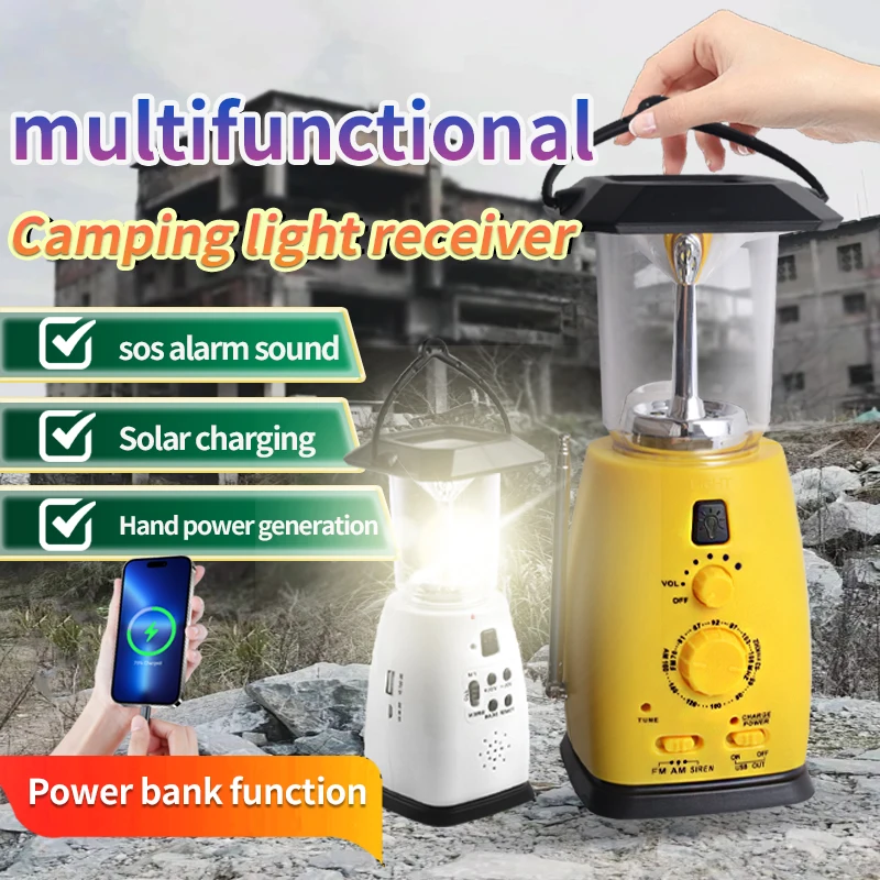 Multifunction Solar flashlight Hand Dynamo Rechargeable LED Bulb Light Portable Outdoor Camping lantern with hand crank FM Radio