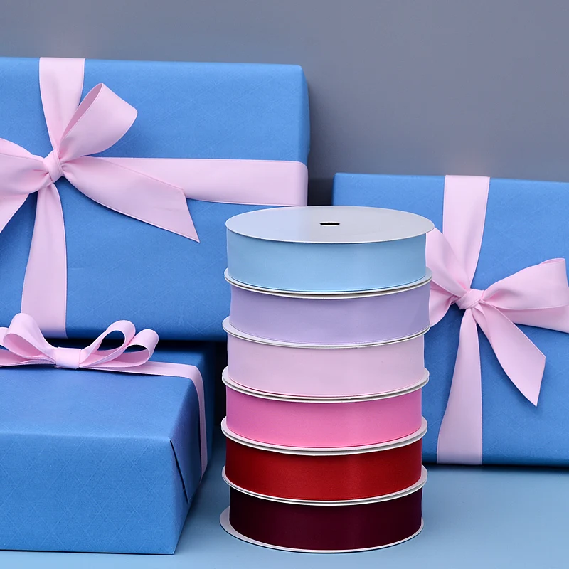 Red custom polyester silky ribbon roll for gift wrapping bow making DIY crafts flower bouquet hair accessories 22mm