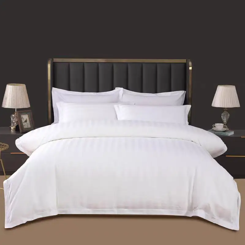 hotel guest room linen supplies bed sheet stripe hotel bedsheet set customized cotton 5 star hotel bed sheet cover quilt
