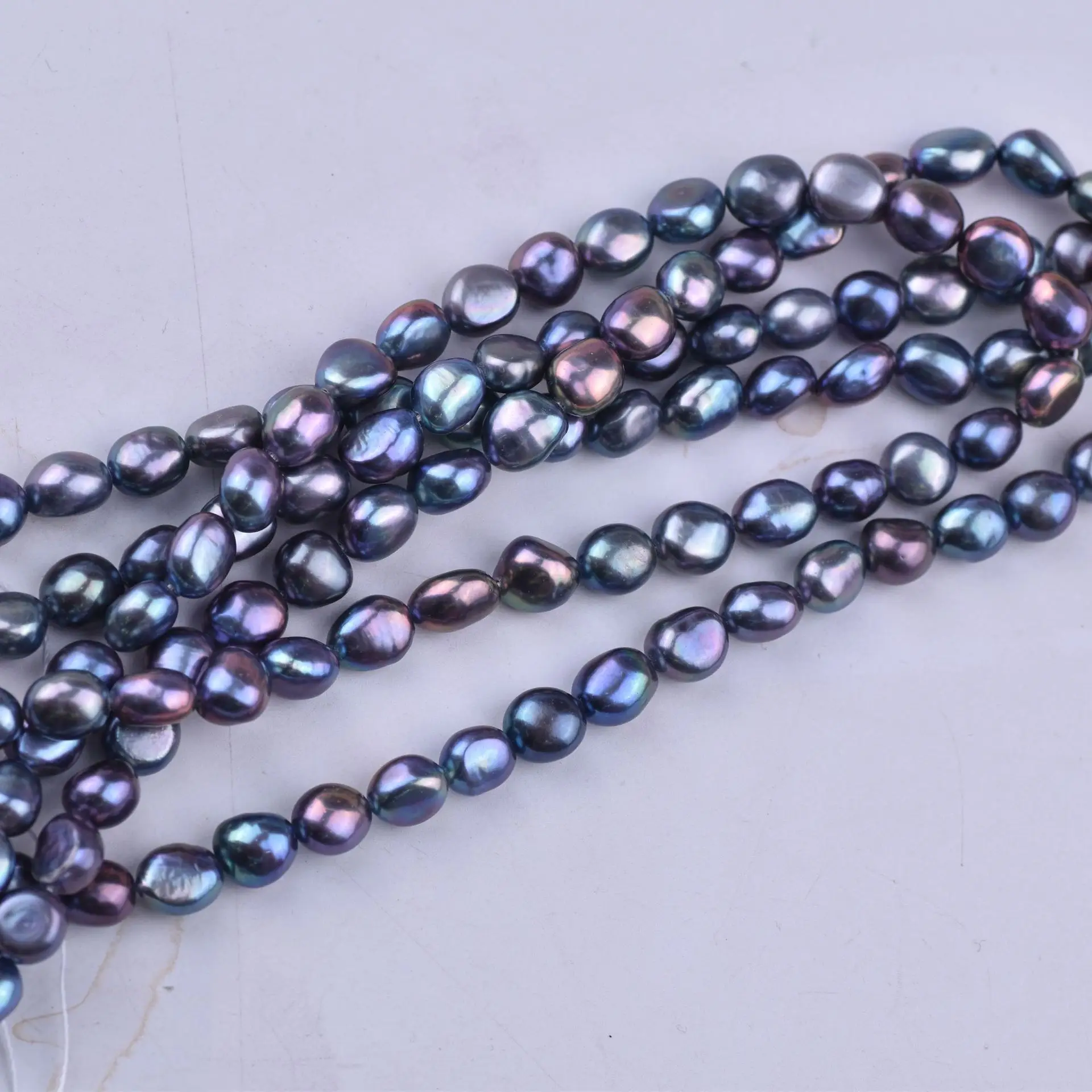 Wholesale 8-9mm/9-10mm Natural Freshwater Pearl Baroque Green Black Hole Beaded DIY Necklace