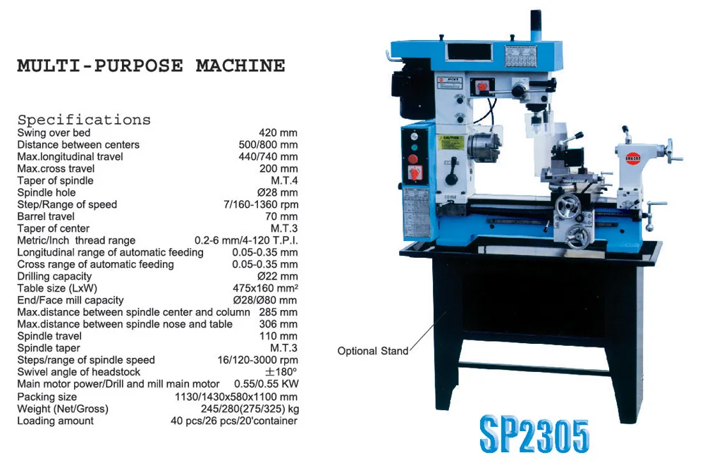 Export to Europe best quality bench milling machine SP2217 manual mills optimum with drill capacity 16mm 20mm 25mm 32mm