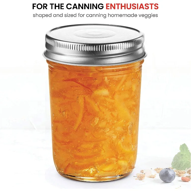 Custom empty clear 8oz wide mouth glass mason jars short in bulk for caviar Baby Food jam with metal lid